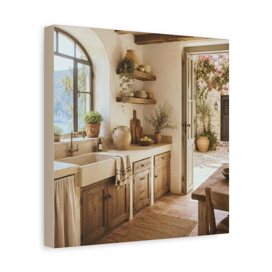 Sunlit Mediterranean Kitchen Canvas Wall Art