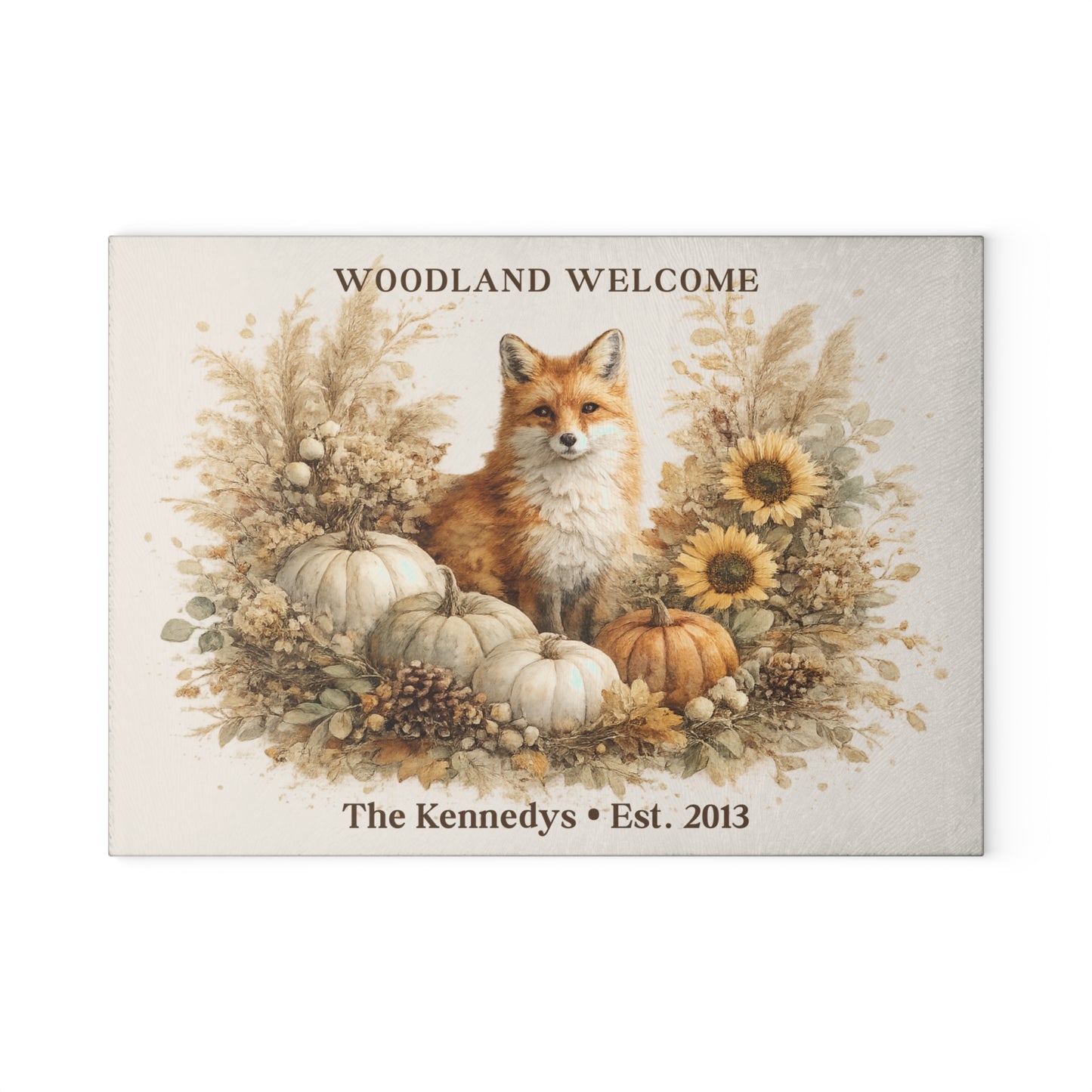 Woodland Welcome Personalized Glass Cutting Board
