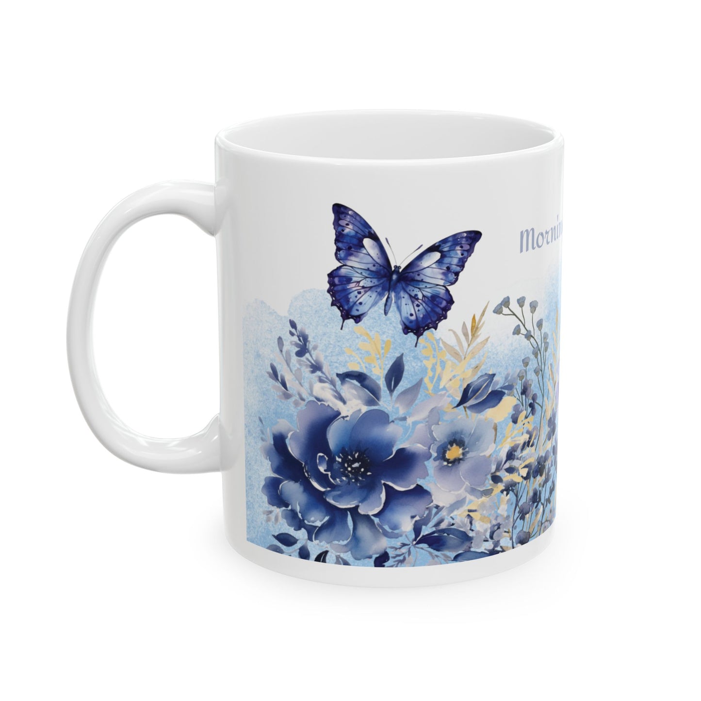 Morning Tranquility Blue Butterfly Garden Mug