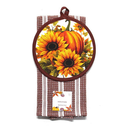 Sunflowers & Pumpkin Kitchen Towel & Pot Holder Set