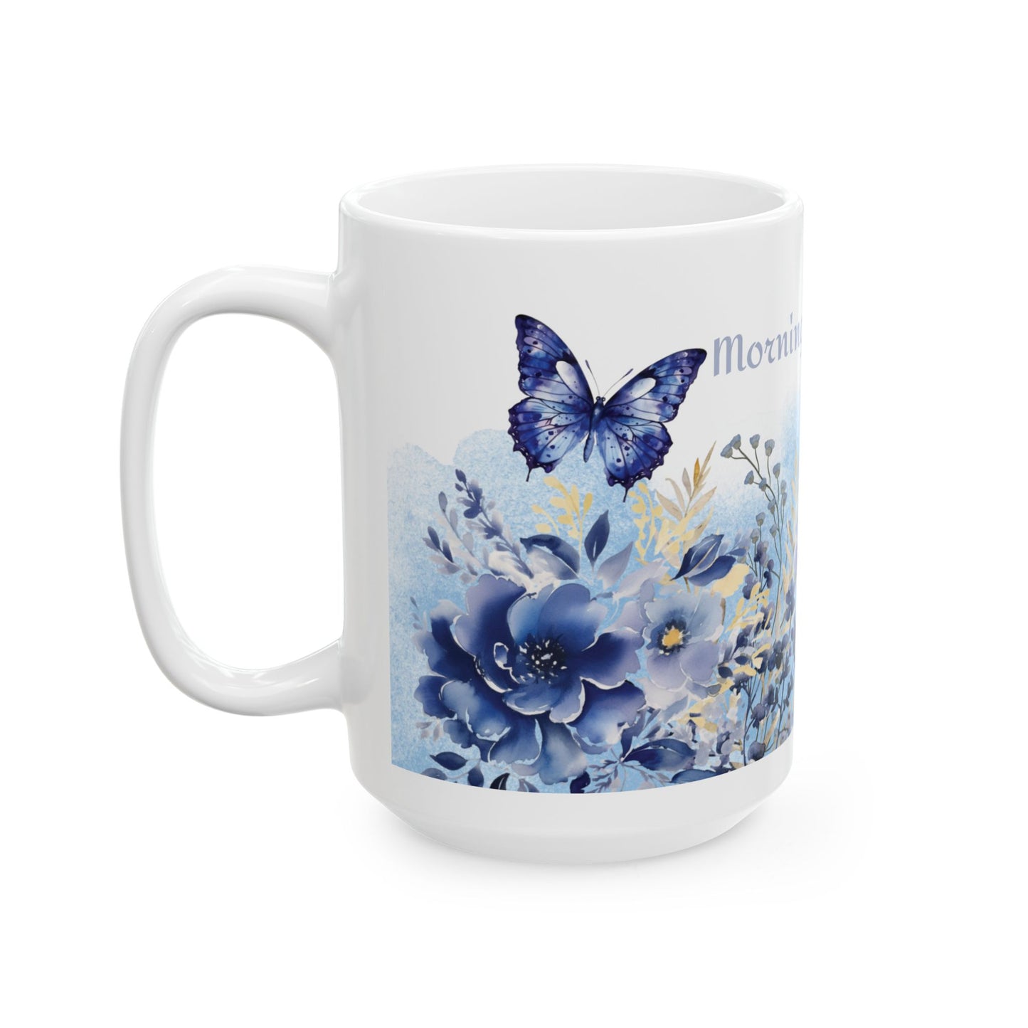 Morning Tranquility Blue Butterfly Garden Mug