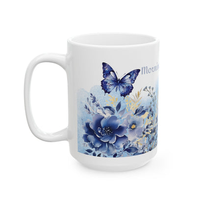 Morning Tranquility Blue Butterfly Garden Mug