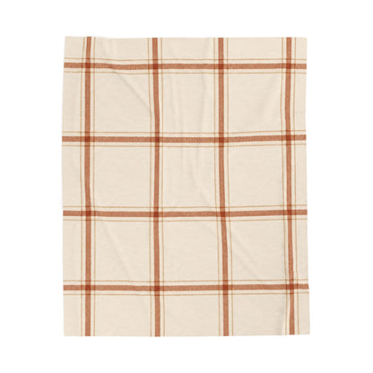 Warm Cream + Rust Windowpane Plaid Plush Throw