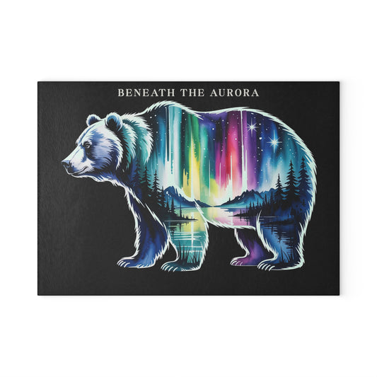 Beneath the Aurora Bear Glass Cutting Board