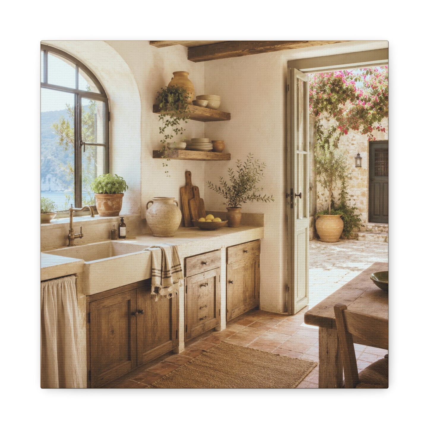 Sunlit Mediterranean Kitchen Canvas Wall Art