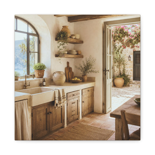 Sunlit Mediterranean Kitchen Canvas Wall Art