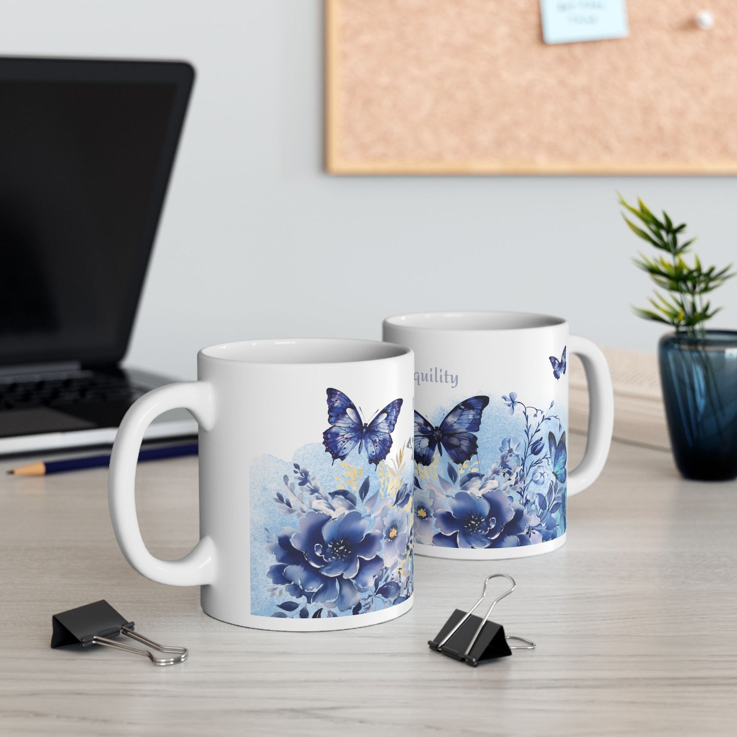 Morning Tranquility Blue Butterfly Garden Mug