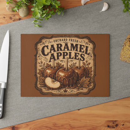 Old Mill Mercantile Caramel Apples Glass Cutting Board
