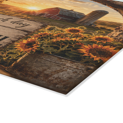 Grateful Heart Sunflower Farm Glass Cutting Board