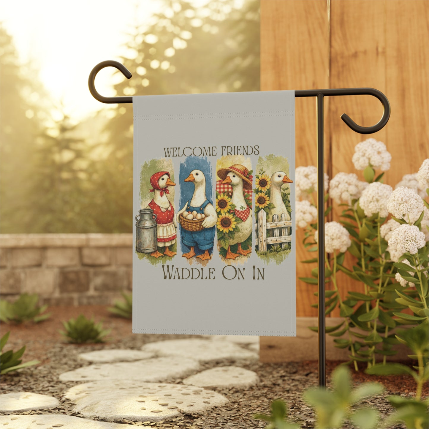 Welcome Friends Waddle On In Goose Garden Flag