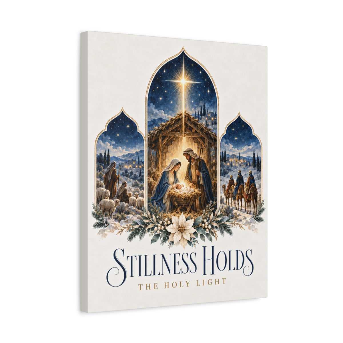 Stillness Holds the Holy Light Nativity Canvas