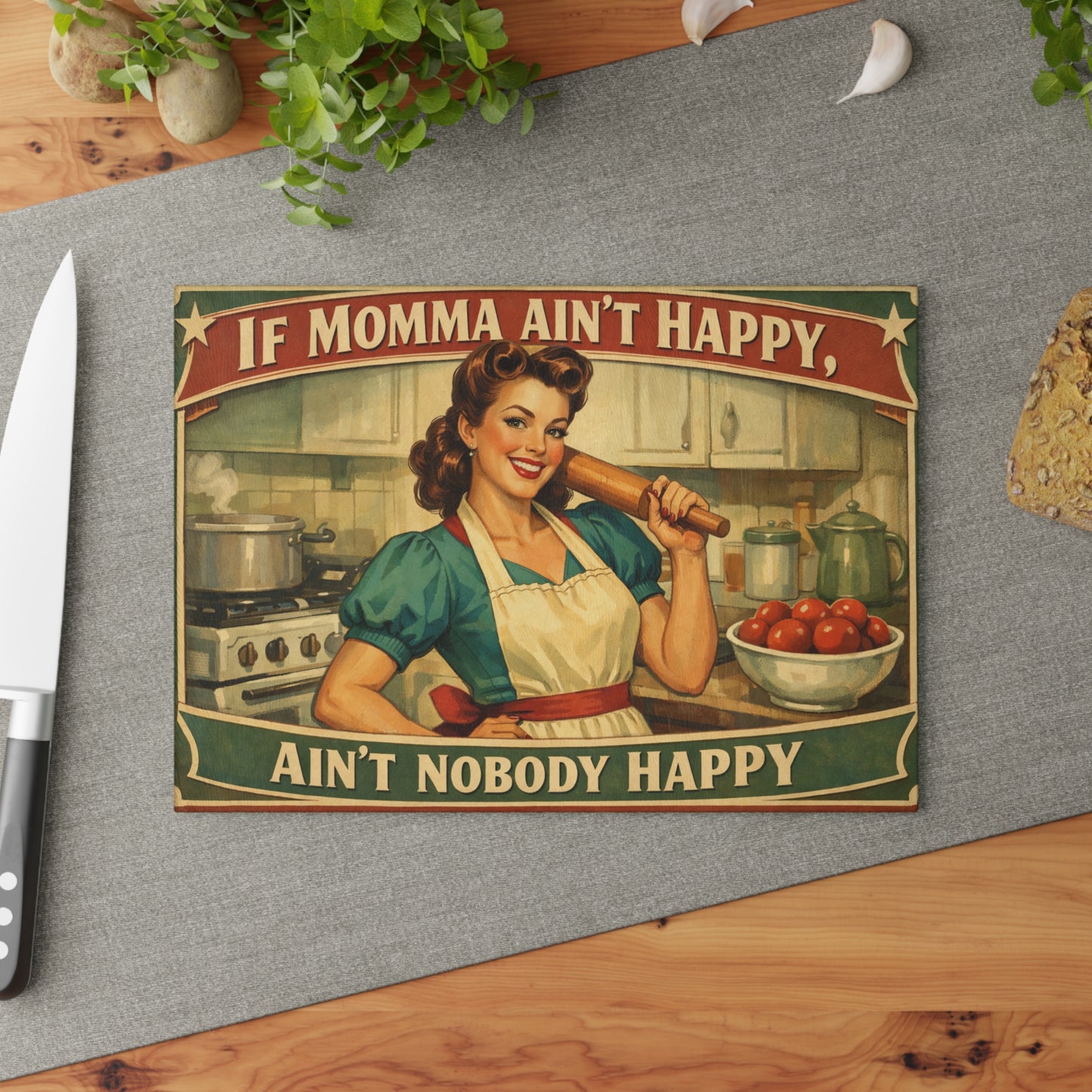If Momma Ain’t Happy Retro Glass Cutting Board