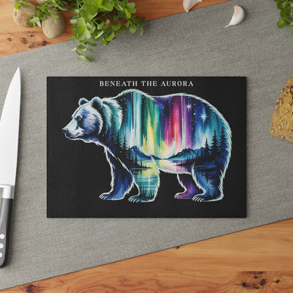 Beneath the Aurora Bear Glass Cutting Board