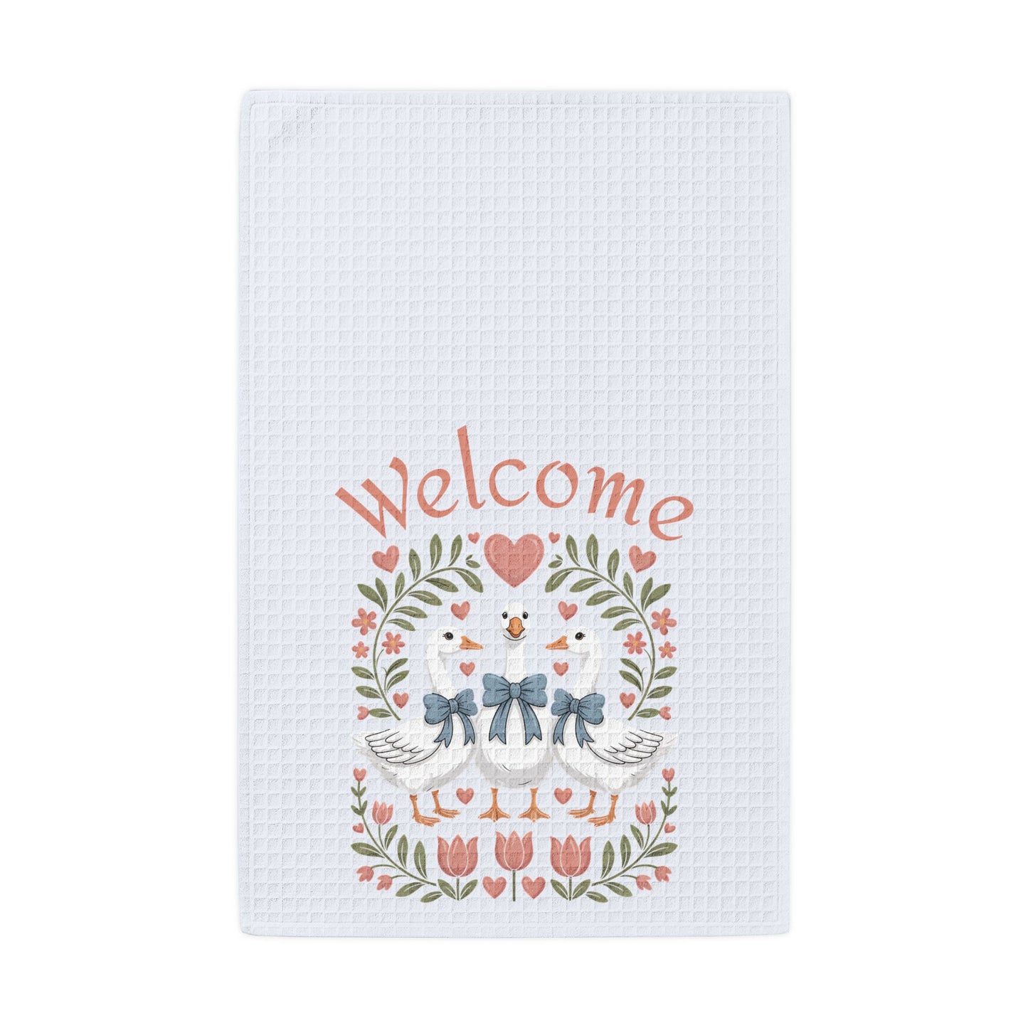 Welcome Friends Geese Waffle Weave Kitchen Towel