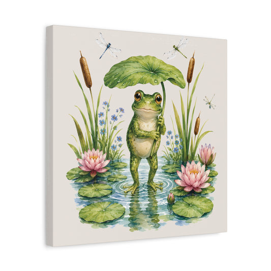 Waterlily Umbrella Frog Canvas Wall Art