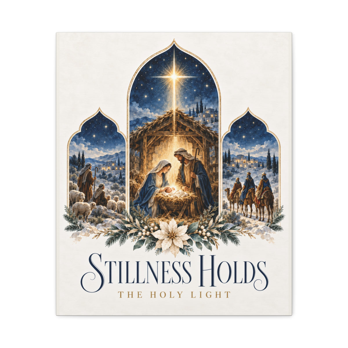 Stillness Holds the Holy Light Nativity Canvas