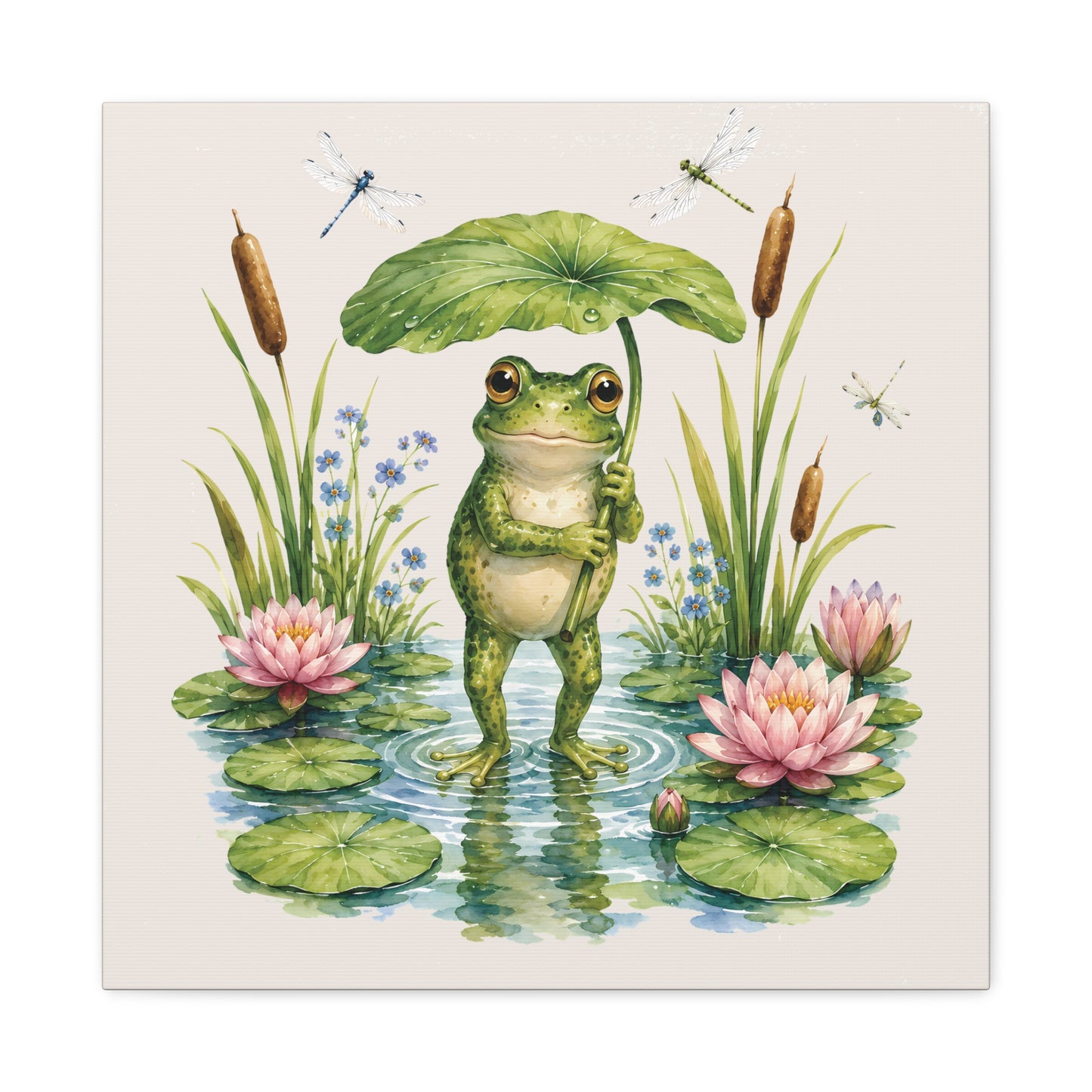 Waterlily Umbrella Frog Canvas Wall Art