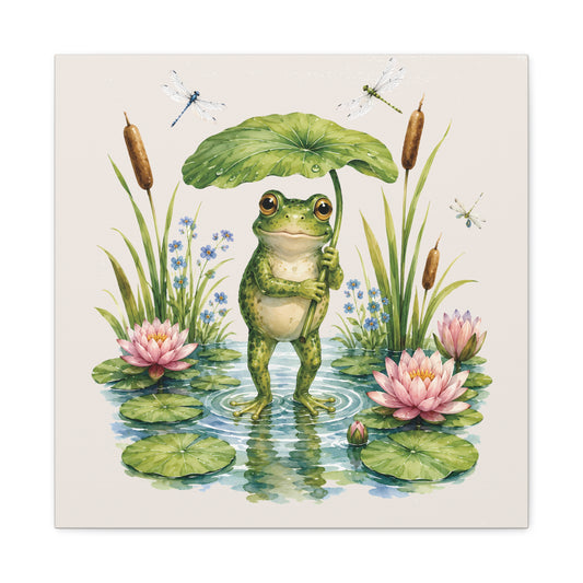 Waterlily Umbrella Frog Canvas Wall Art