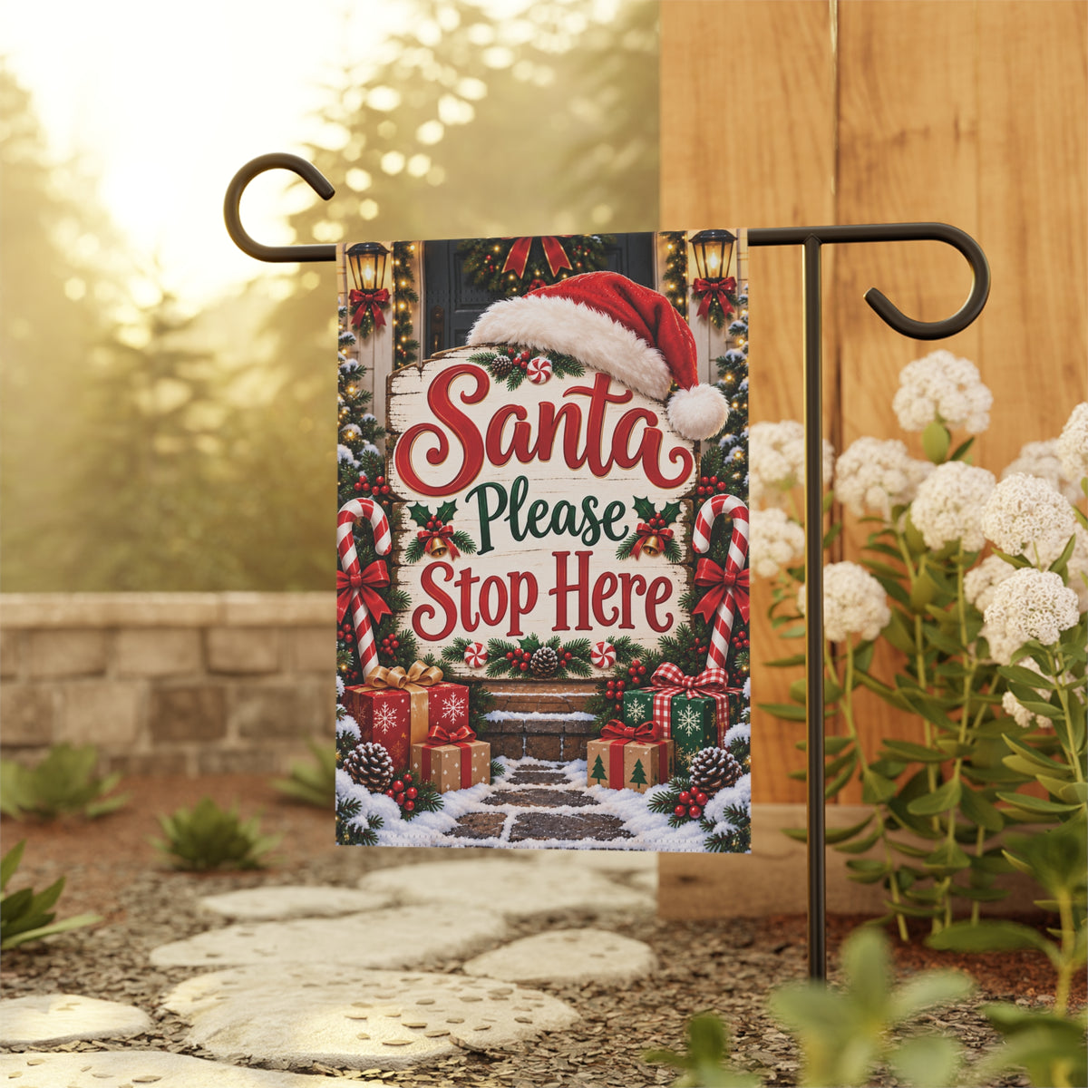 Santa Please Stop Here Garden Flag