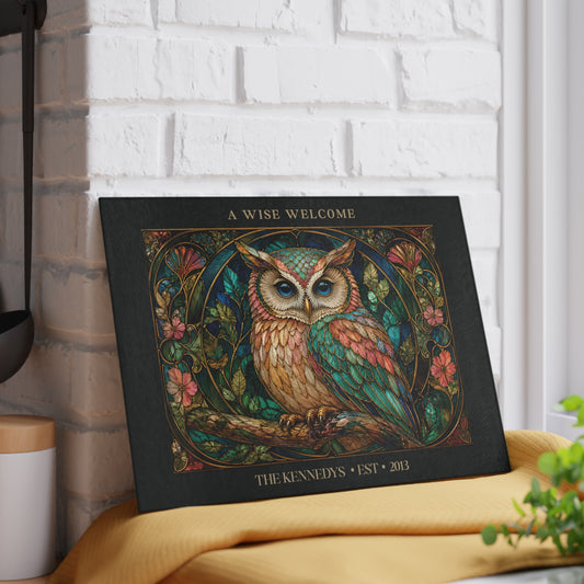 A Wise Welcome Personalized Glass Cutting Board