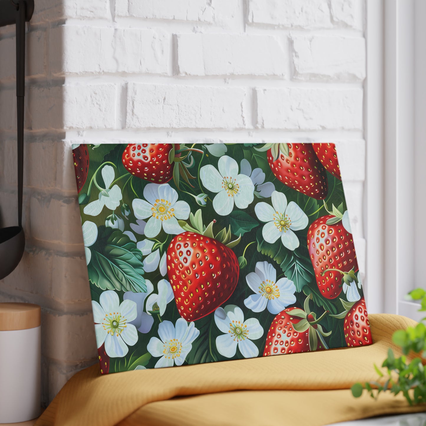 Strawberry Blossom Glass Cutting Board