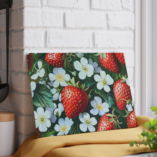 Strawberry Blossom Glass Cutting Board