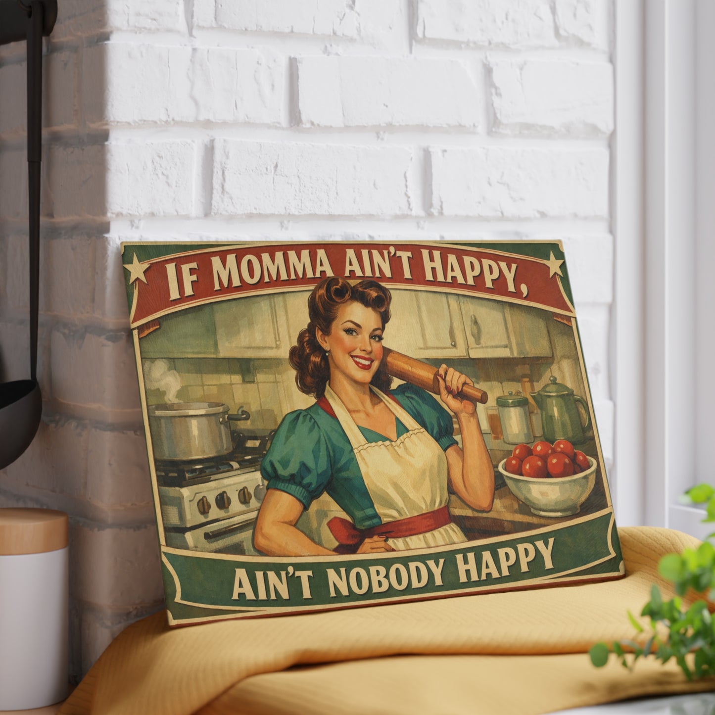 If Momma Ain’t Happy Retro Glass Cutting Board
