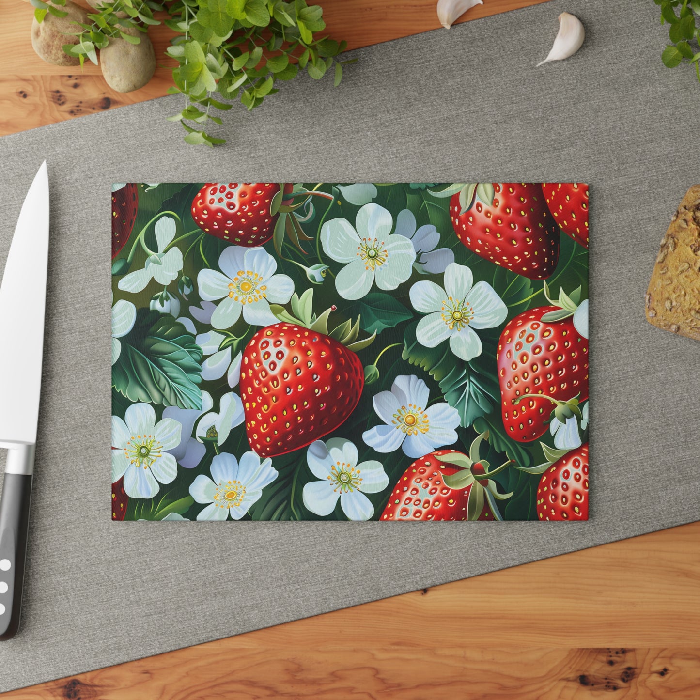 Strawberry Blossom Glass Cutting Board