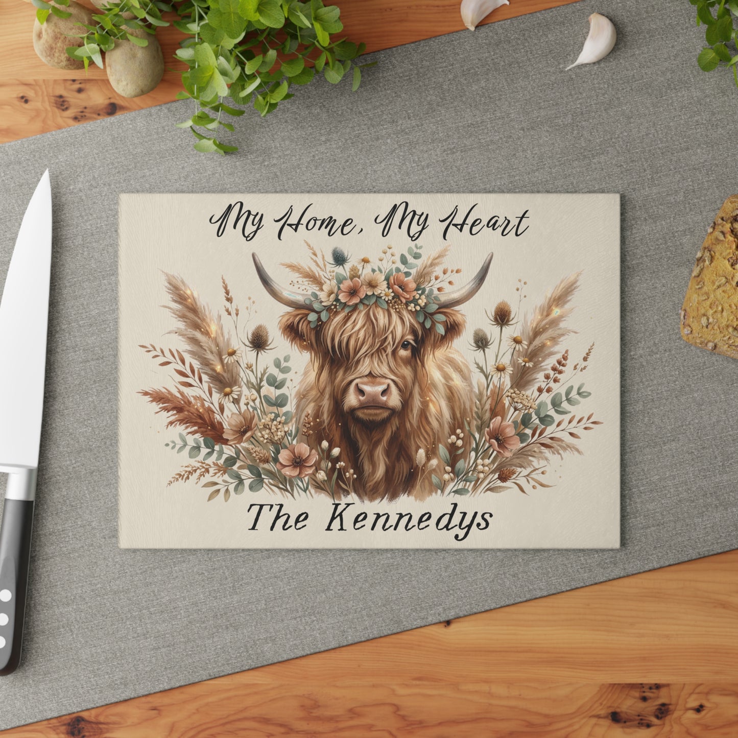 My Home, My Heart Personalized Glass Cutting Board