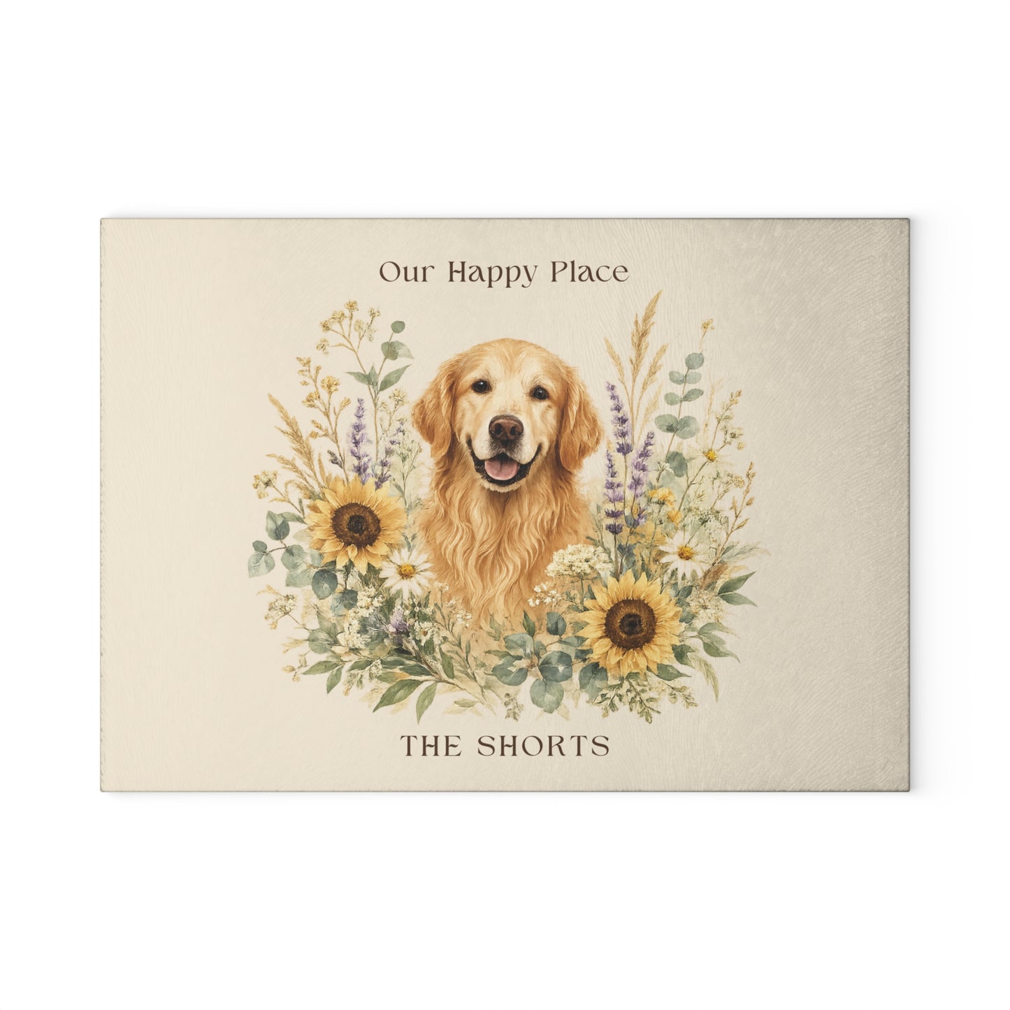 Our Happy Place Personalized Glass Cutting Board