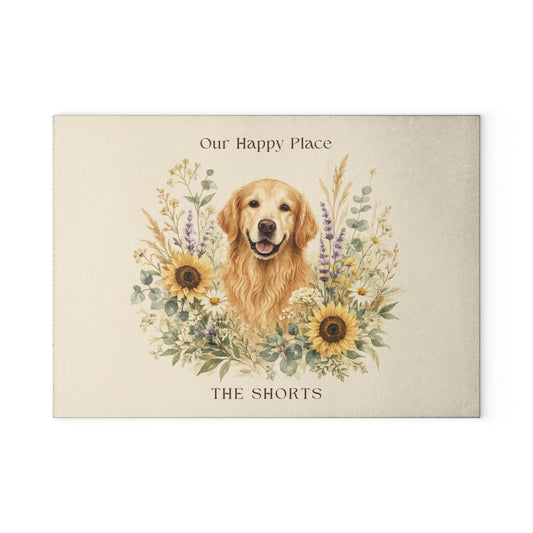 Our Happy Place Personalized Glass Cutting Board