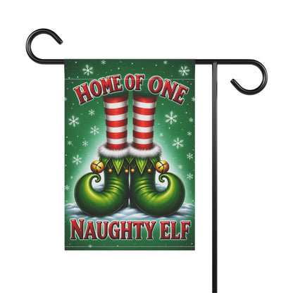Home of One Naughty Elf Christmas Garden Flag