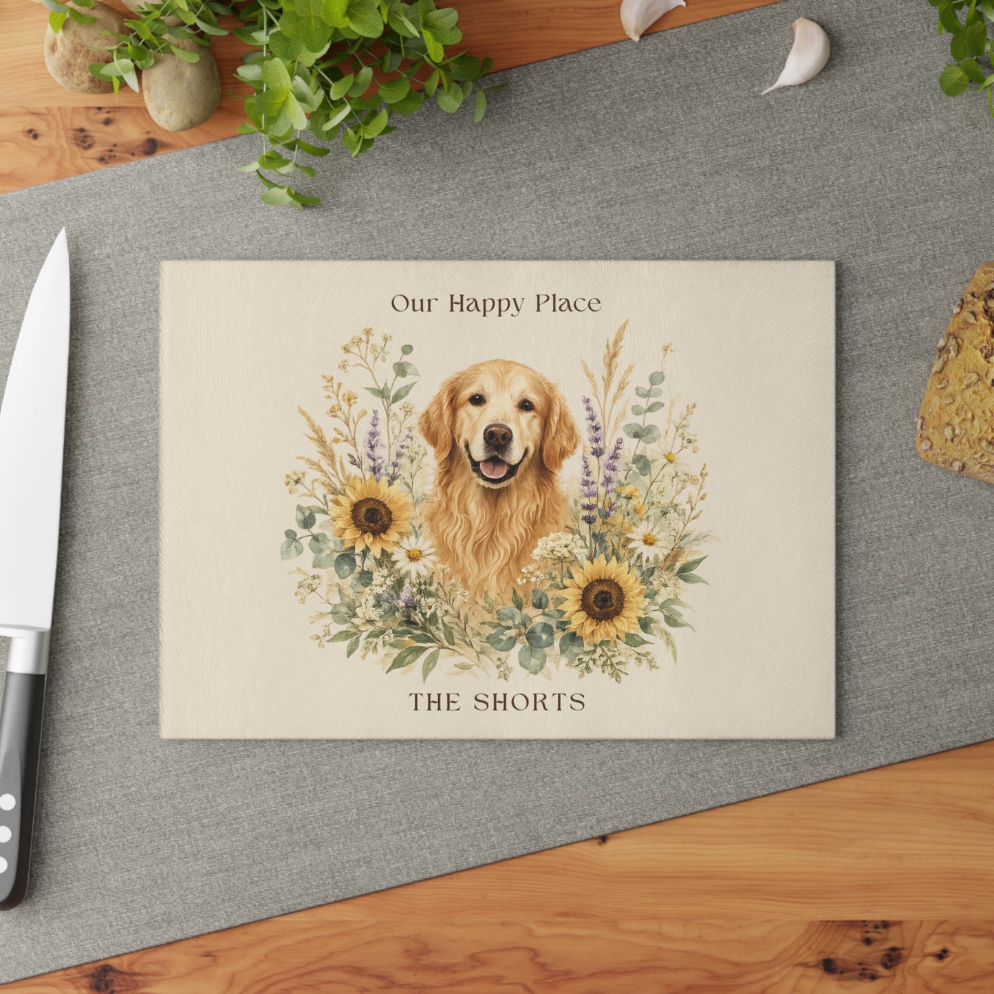 Our Happy Place Personalized Glass Cutting Board