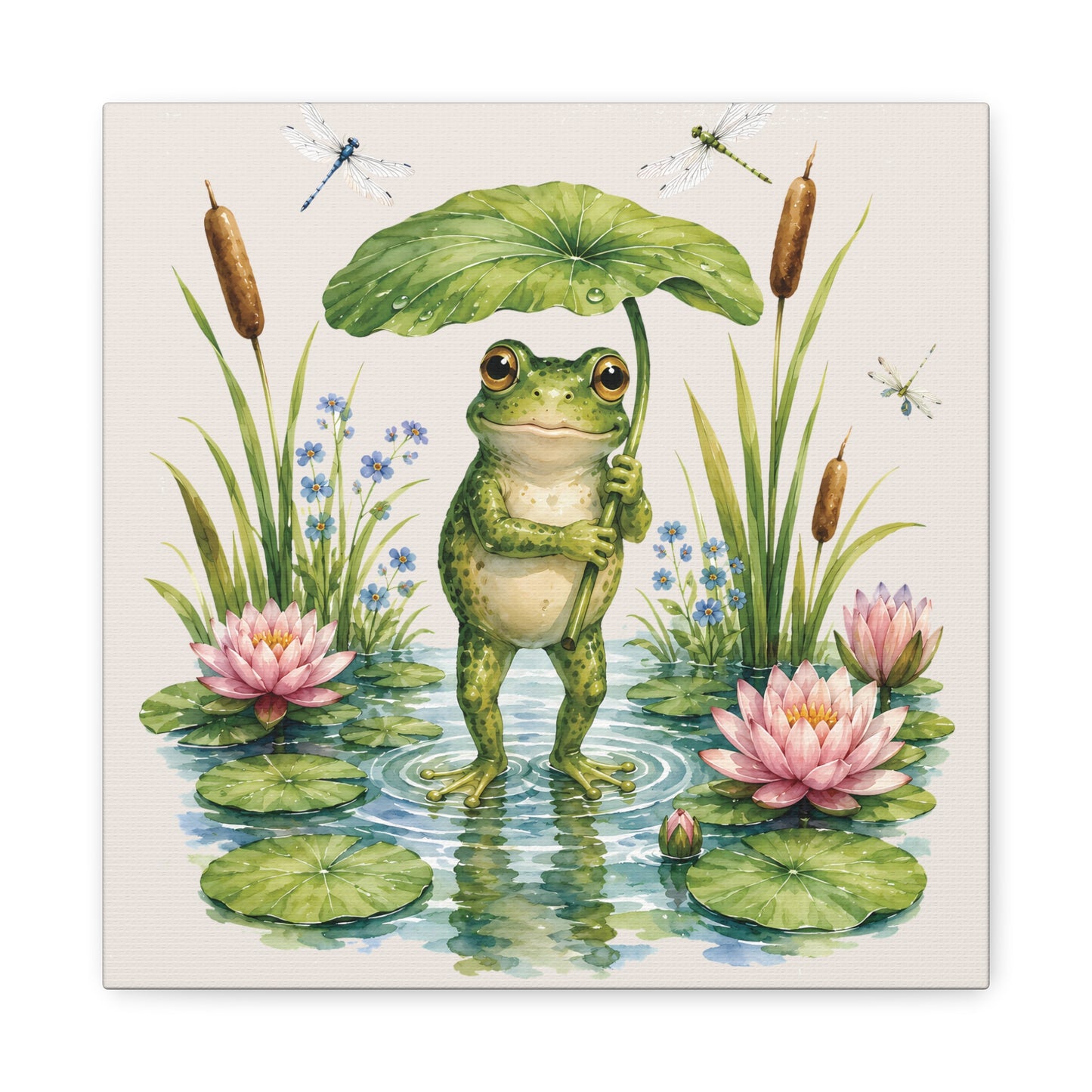 Waterlily Umbrella Frog Canvas Wall Art