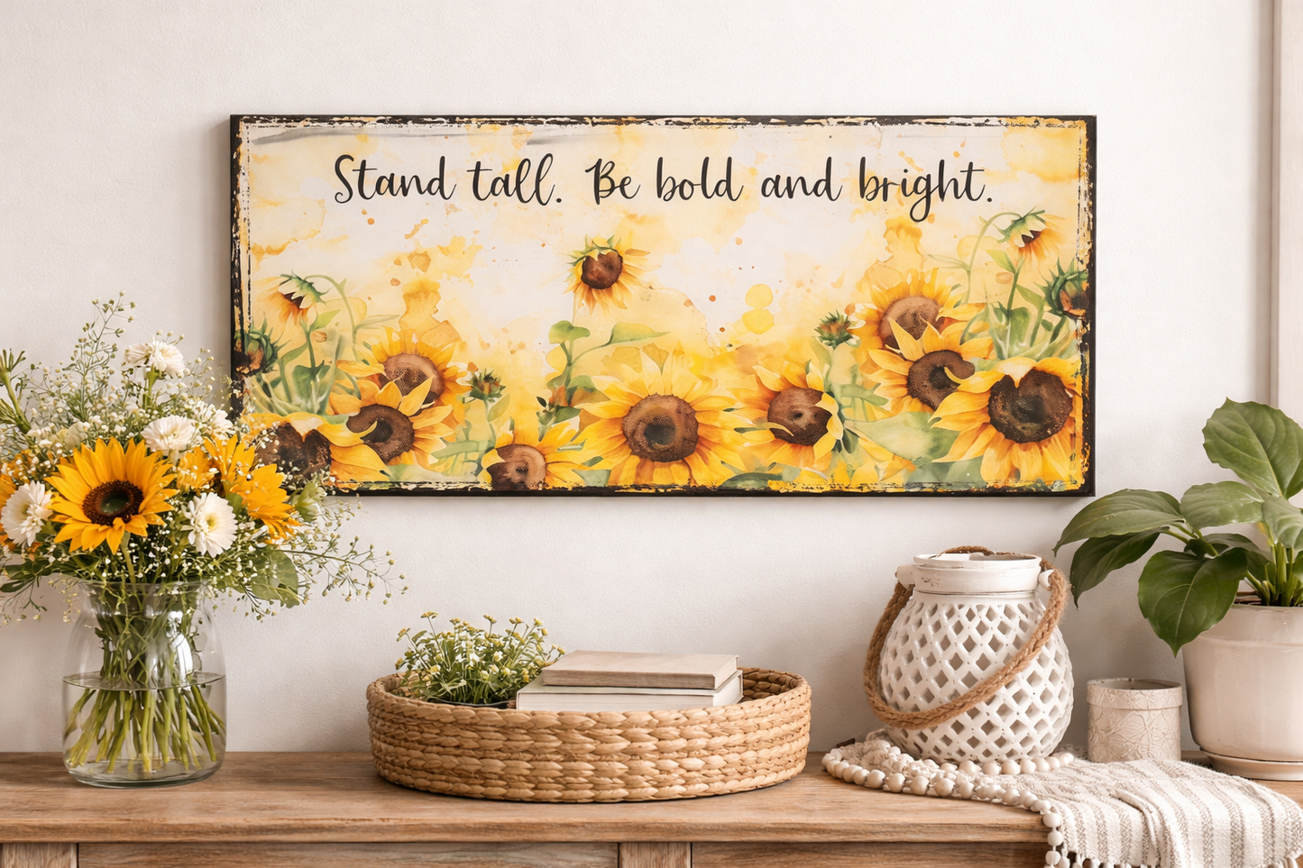 Stand Tall Watercolor Sunflower Metal Sign