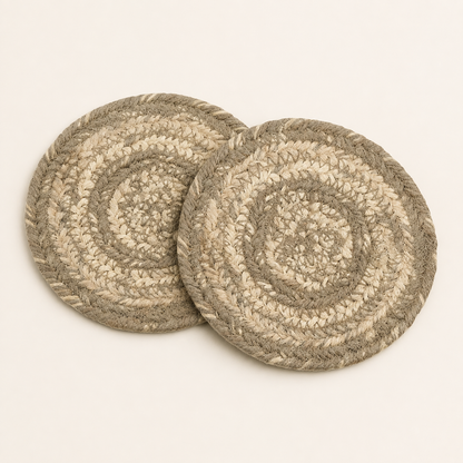 Cobblestone Braided Jute Coasters, Set of 2