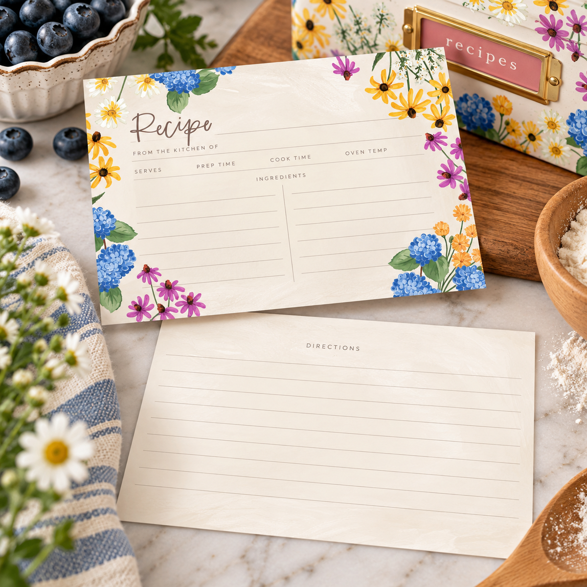 Vintage Blooms Floral Recipe Cards