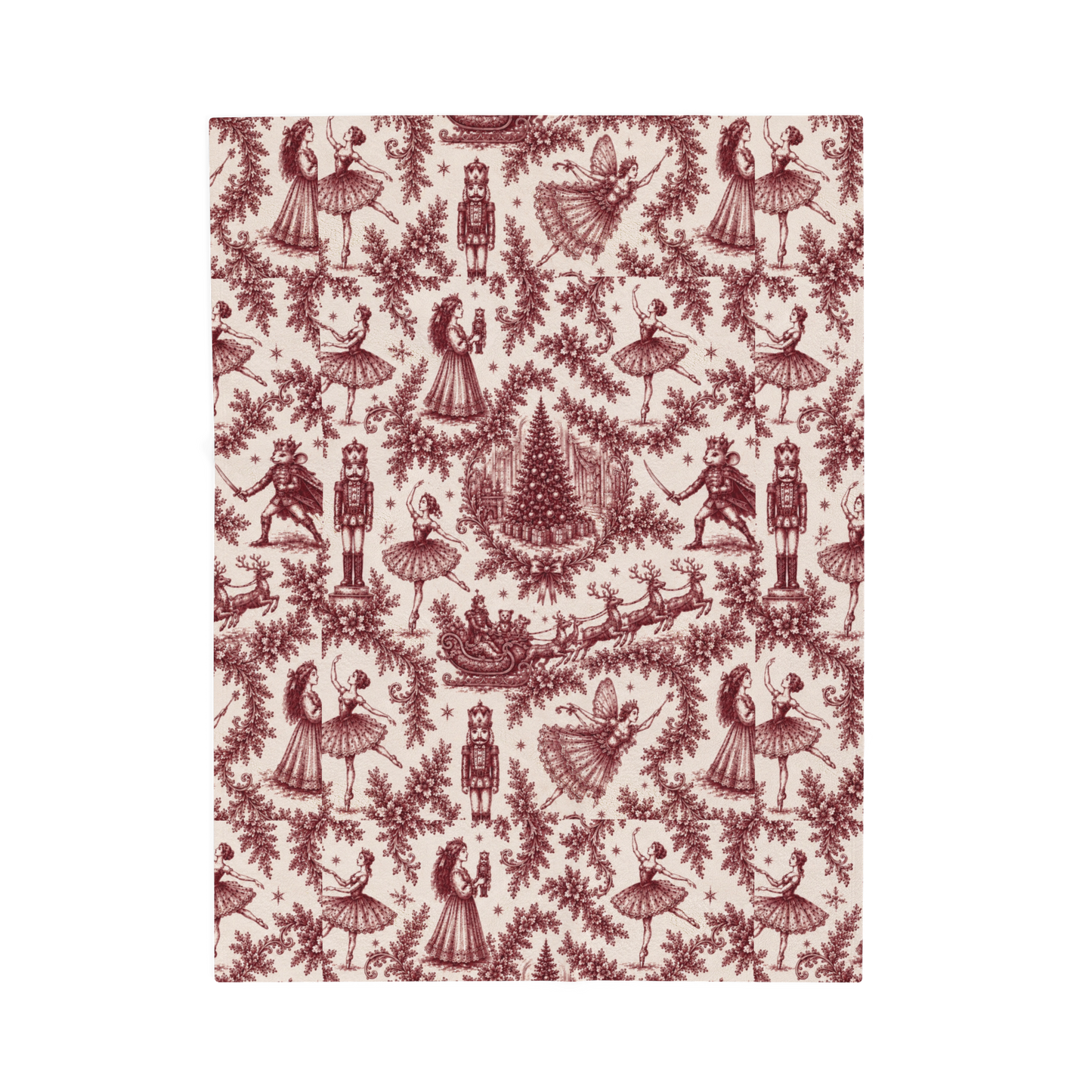Cranberry Nutcracker Toile Velveteen Blanket