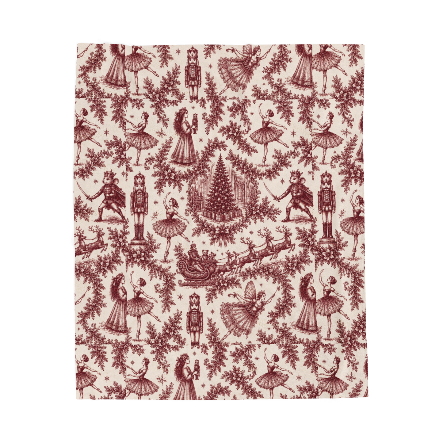 Cranberry Nutcracker Toile Velveteen Blanket