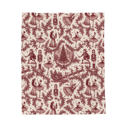 Cranberry Nutcracker Toile Plush Throw