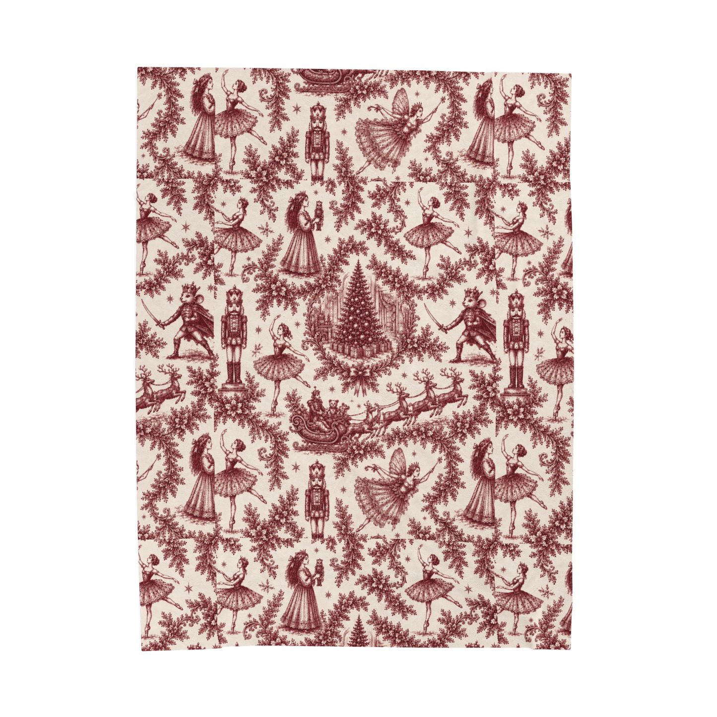 Cranberry Nutcracker Toile Velveteen Blanket