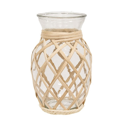 Rattan Wrapped Glass Vase