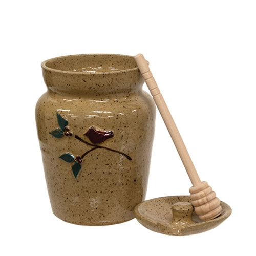 Cardinal on Branch Ceramic Honey Pot with Dipper