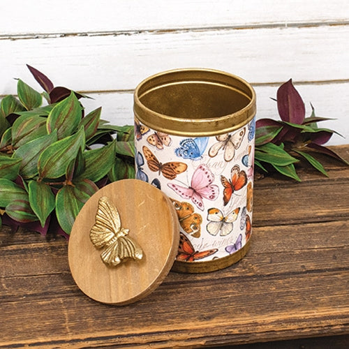 Inspirational Butterflies Canister with Wooden Lid