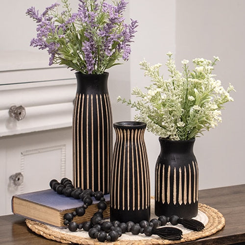Etched Black Wooden Vase 8"