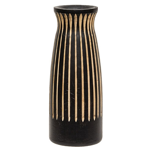 Etched Black Wooden Vase 8"