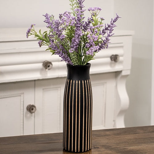 Etched Black Wooden Vase 10"