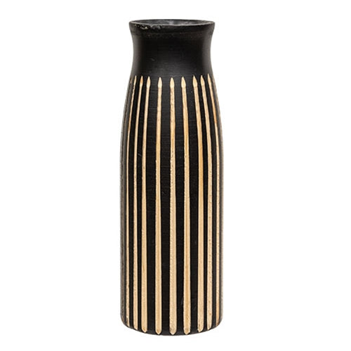 Etched Black Wooden Vase 10"