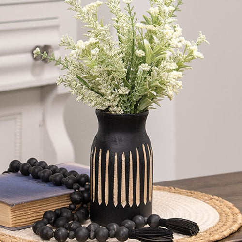 Etched Black Wooden Vase 6.5"