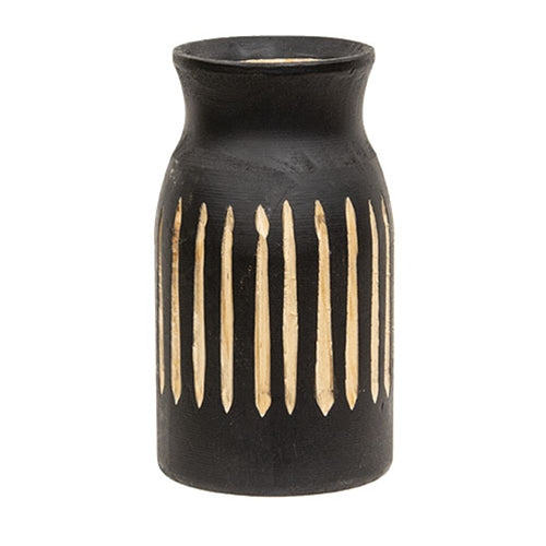 Etched Black Wooden Vase 6.5"